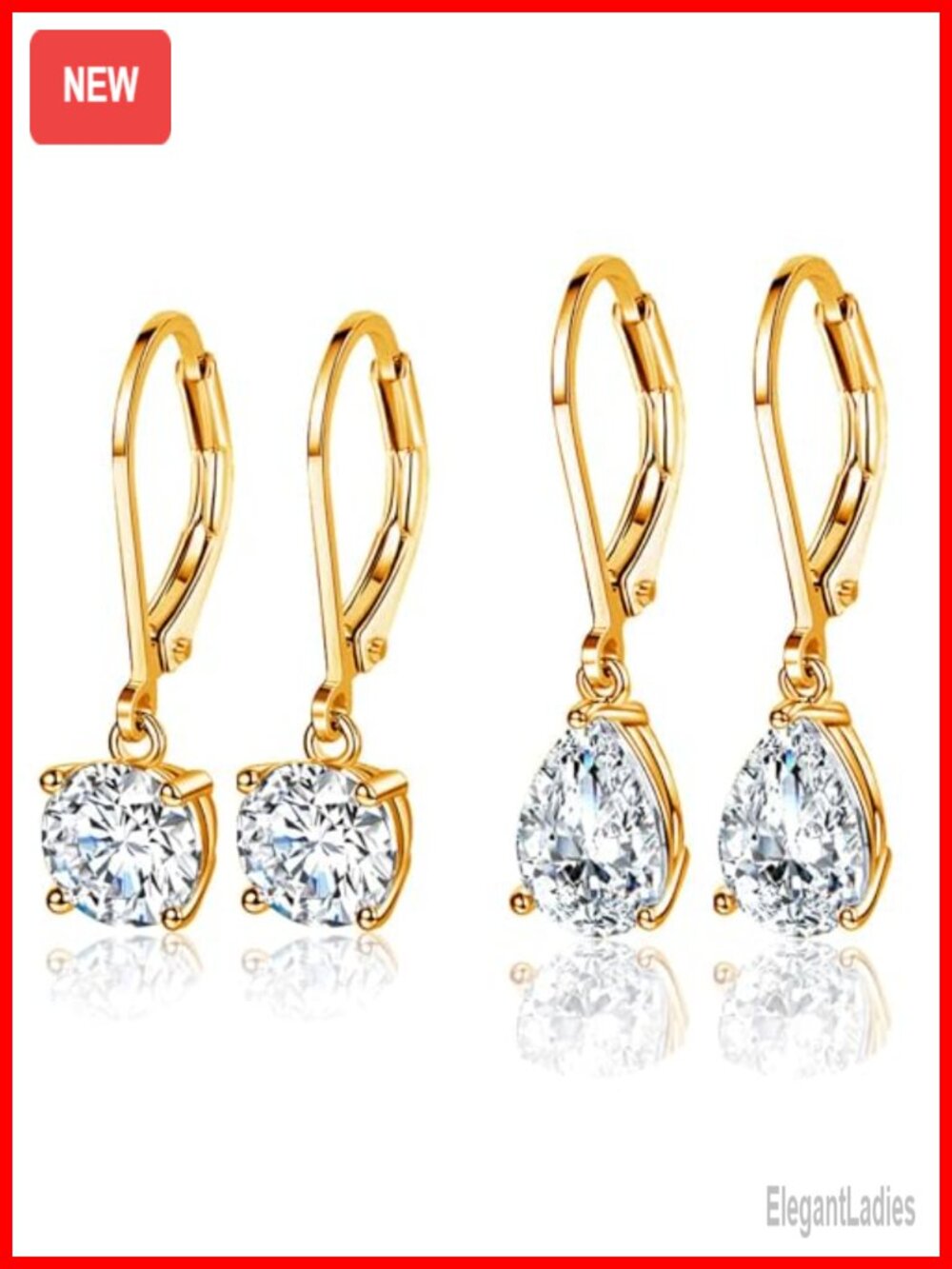 18K Gold Plated Cubic Zirconia Leverback Dangle Earrings Set for Women
